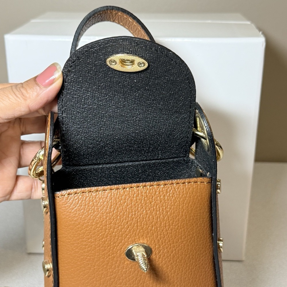 Cassette Barcelona‎ L'abeille Bumblebee Leather shoulder brown Mini Bag Gold Zip - Picture 5 of 12